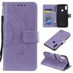 For Huawei Honor 20 Lite Totem Flower Embossed Horizontal Flip TPU + PU Leather Case with Holder & Card Slots & Wallet(Purple)