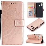 For Huawei Y6p Totem Flower Embossed Horizontal Flip TPU + PU Leather Case with Holder & Card Slots & Wallet(Rose Gold)