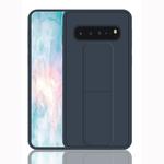 For Galaxy S10 Shockproof PC + TPU Protective Case with Wristband & Holder(Dark Blue)