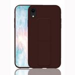 For iPhone XR Shockproof PC + TPU Protective Case with Wristband & Holder(Coffee)