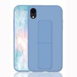 For iPhone XR Shockproof PC + TPU Protective Case with Wristband & Holder(Blue)