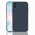 For iPhone XS Shockproof PC + TPU Protective Case with Wristband & Holder(Dark Blue)