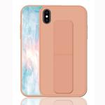 For iPhone XS Shockproof PC + TPU Protective Case with Wristband & Holder(Rose Gold)