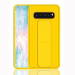For Galaxy S10+ Shockproof PC + TPU Protective Case with Wristband & Holder(Yellow)