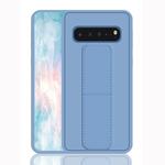 For Galaxy S10+ Shockproof PC + TPU Protective Case with Wristband & Holder(Blue)