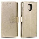 For Xiaomi Redmi Note 9 Pro Totem Flower Embossed Horizontal Flip TPU + PU Leather Case with Holder & Card Slots & Wallet(Gold)