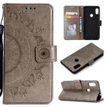 For Xiaomi Redmi Note 7 Totem Flower Embossed Horizontal Flip TPU + PU Leather Case with Holder & Card Slots & Wallet(Grey)