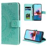 For Xiaomi Redmi Note 10 4G Totem Flower Embossed Horizontal Flip TPU + PU Leather Case with Holder & Card Slots & Wallet(Green)