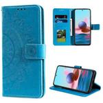 For Xiaomi Redmi Note 10 4G Totem Flower Embossed Horizontal Flip TPU + PU Leather Case with Holder & Card Slots & Wallet(Blue)