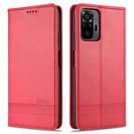 For Xiaomi Redmi Note 10 Pro AZNS Magnetic Calf Texture Horizontal Flip Leather Case with Card Slots & Holder & Wallet(Red)