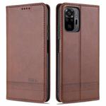 For Xiaomi Redmi Note 10 Pro AZNS Magnetic Calf Texture Horizontal Flip Leather Case with Card Slots & Holder & Wallet(Dark Brown)