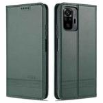 For Xiaomi Redmi Note 10 Pro AZNS Magnetic Calf Texture Horizontal Flip Leather Case with Card Slots & Holder & Wallet(Dark Green)