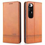 For Xiaomi Mi 10S AZNS Magnetic Calf Texture Horizontal Flip Leather Case with Card Slots & Holder & Wallet(Light Brown)