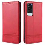 For vivo X60 Pro AZNS Magnetic Calf Texture Horizontal Flip Leather Case with Card Slots & Holder & Wallet(Red)
