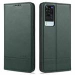 For vivo X60 Pro AZNS Magnetic Calf Texture Horizontal Flip Leather Case with Card Slots & Holder & Wallet(Dark Green)