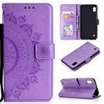 For Samsung Galaxy A10 Totem Flower Embossed Horizontal Flip TPU + PU Leather Case with Holder & Card Slots & Wallet(Purple)