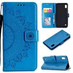 For Samsung Galaxy M10 Totem Flower Embossed Horizontal Flip TPU + PU Leather Case with Holder & Card Slots & Wallet(Blue)
