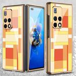 For Huawei Mate X2 GKK Electroplating Painted Glass Phone Case(Orange Yellow Grid)