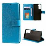 For Samsung Galaxy S21 5G Totem Flower Embossed Horizontal Flip TPU + PU Leather Case with Holder & Card Slots & Wallet(Blue)