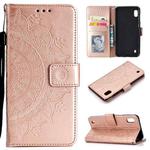 For Samsung Galaxy A01 Totem Flower Embossed Horizontal Flip TPU + PU Leather Case with Holder & Card Slots & Wallet(Rose Gold)