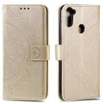 For Samsung Galaxy A11 Totem Flower Embossed Horizontal Flip TPU + PU Leather Case with Holder & Card Slots & Wallet(Gold)