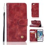For iPhone 6 Plus / 6s Plus Retro Copper Buckle Crazy Horse Horizontal Flip PU Leather Case with Holder & Card Slots & Wallet & Lanyard(Wine red)