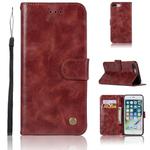 For iPhone 7 Plus / 8 Plus Retro Copper Buckle Crazy Horse Horizontal Flip PU Leather Case with Holder & Card Slots & Wallet & Lanyard(Wine red)