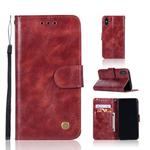 For iPhone X / XS Retro Copper Buckle Crazy Horse Horizontal Flip PU Leather Case with Holder & Card Slots & Wallet & Lanyard(Wine red)