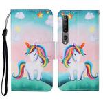 For Xiaomi Mi 10 Colored Drawing Pattern Horizontal Flip Leather Case with Holder & Card Slots & Wallet & Lanyard(Rainbow Unicorn)