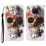 For Xiaomi Mi 10T Lite Colored Drawing Pattern Horizontal Flip Leather Case with Holder & Card Slots & Wallet & Lanyard(Flower Skull)