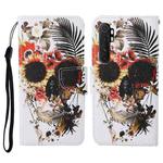 For Xiaomi Mi Note 10 Lite Colored Drawing Pattern Horizontal Flip Leather Case with Holder & Card Slots & Wallet & Lanyard(Flower Skull)