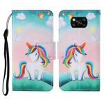 For Xiaomi Poco X3 NFC Colored Drawing Pattern Horizontal Flip Leather Case with Holder & Card Slots & Wallet & Lanyard(Rainbow Unicorn)