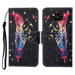 For Xiaomi Poco X3 NFC Colored Drawing Pattern Horizontal Flip Leather Case with Holder & Card Slots & Wallet & Lanyard(Feather)