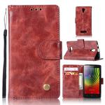 For Lenovo A2010 Retro Copper Button Crazy Horse Horizontal Flip PU Leather Case with Holder & Card Slots & Wallet & Lanyard(Wine Red)