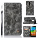 For Lenovo K6 Note Retro Copper Button Crazy Horse Horizontal Flip PU Leather Case with Holder & Card Slots & Wallet & Lanyard(Gray)