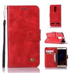 For Lenovo K6 Retro Copper Button Crazy Horse Horizontal Flip PU Leather Case with Holder & Card Slots & Wallet & Lanyard(Red)