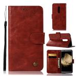 For ZTE AXON7 Retro Copper Button Crazy Horse Horizontal Flip PU Leather Case with Holder & Card Slots & Wallet & Lanyard(Wine Red)