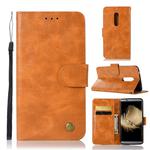 For ZTE AXON7 Retro Copper Button Crazy Horse Horizontal Flip PU Leather Case with Holder & Card Slots & Wallet & Lanyard(Gold Yellow)
