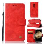 For ZTE AXON7 Retro Copper Button Crazy Horse Horizontal Flip PU Leather Case with Holder & Card Slots & Wallet & Lanyard(Red)