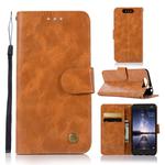 For ZTE Blade V8 Retro Copper Button Crazy Horse Horizontal Flip PU Leather Case with Holder & Card Slots & Wallet & Lanyard(Gold Yellow)