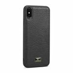 For iPhone XR Fierre Shann Leather Texture Phone Back Cover Case(Cowhide Black)