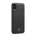 For iPhone XR Fierre Shann Leather Texture Phone Back Cover Case(Ox Tendon Black)