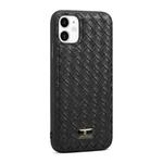 For iPhone 11 Fierre Shann Leather Texture Phone Back Cover Case (Woven Black)