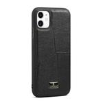 For iPhone 11 Fierre Shann Leather Texture Phone Back Cover Case (Ox Tendon Black)