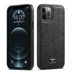 For iPhone 12 / 12 Pro Fierre Shann Leather Texture Phone Back Cover Case(Ox Tendon Black)