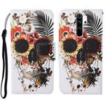 For Xiaomi Redmi Note 8 Pro Colored Drawing Pattern Horizontal Flip Leather Case with Holder & Card Slots & Wallet & Lanyard(Flower Skull)