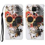 For Xiaomi Redmi Note 9 Colored Drawing Pattern Horizontal Flip Leather Case with Holder & Card Slots & Wallet & Lanyard(Flower Skull)