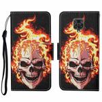 For Xiaomi Redmi Note 9 Pro Colored Drawing Pattern Horizontal Flip Leather Case with Holder & Card Slots & Wallet & Lanyard(Flame Skull)