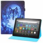 For Amazon Kindle Fire HD8 Colored Drawing Horizontal Flip PU Leather Case with Holder & Card Slots & Wallet & Sleep / Wake-up Function(Moon Wolf)