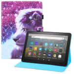 For Amazon Kindle Fire HD8 Colored Drawing Horizontal Flip PU Leather Case with Holder & Card Slots & Wallet & Sleep / Wake-up Function(Lion)